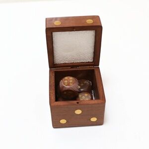 NWOT Vintage style wooden game box dice yahtzee gold detail new cube gift bar